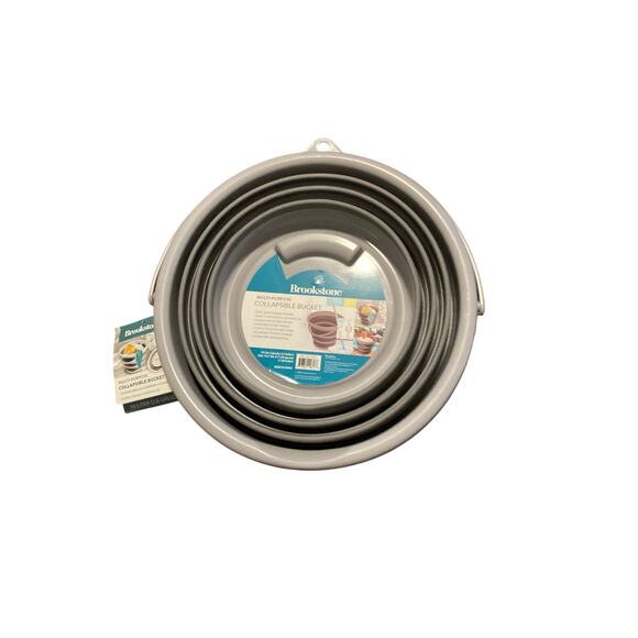 Brookstone MultiPurpose Collapsible Bucket 10L/2.6 Gal Gray Space Saving Design! - Picture 2 of 7